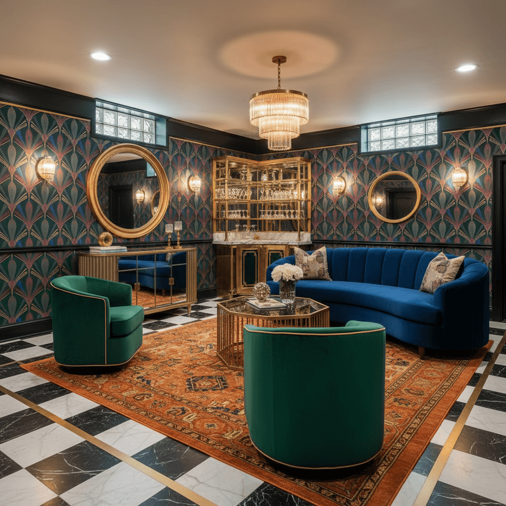 Art Deco Basement: after AI redesign