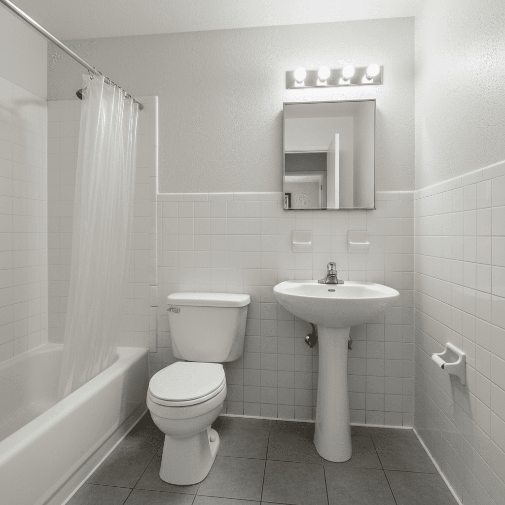 Minimalist Bathroom: before AI redesign