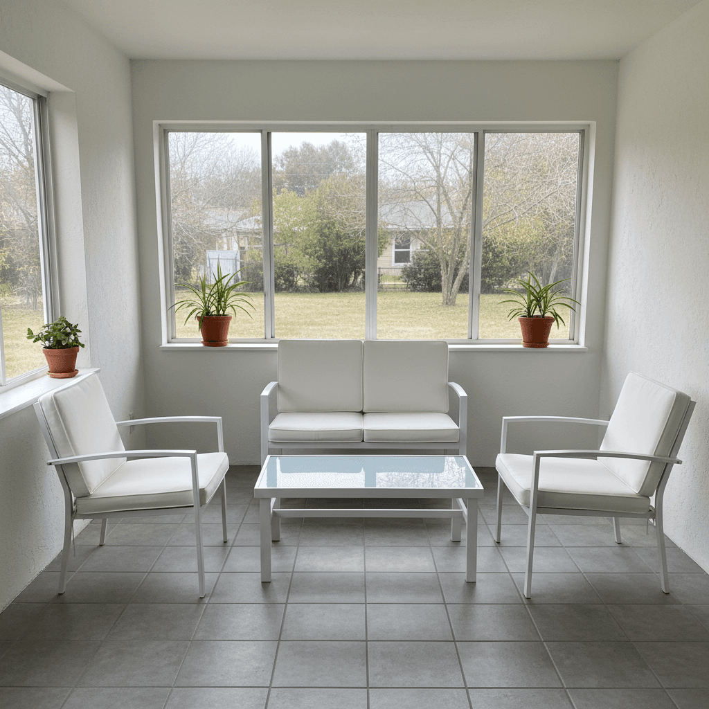 Luxury Sunroom: before AI redesign
