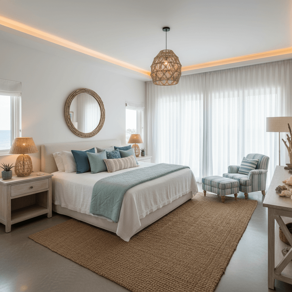 Coastal Bedroom: after AI redesign