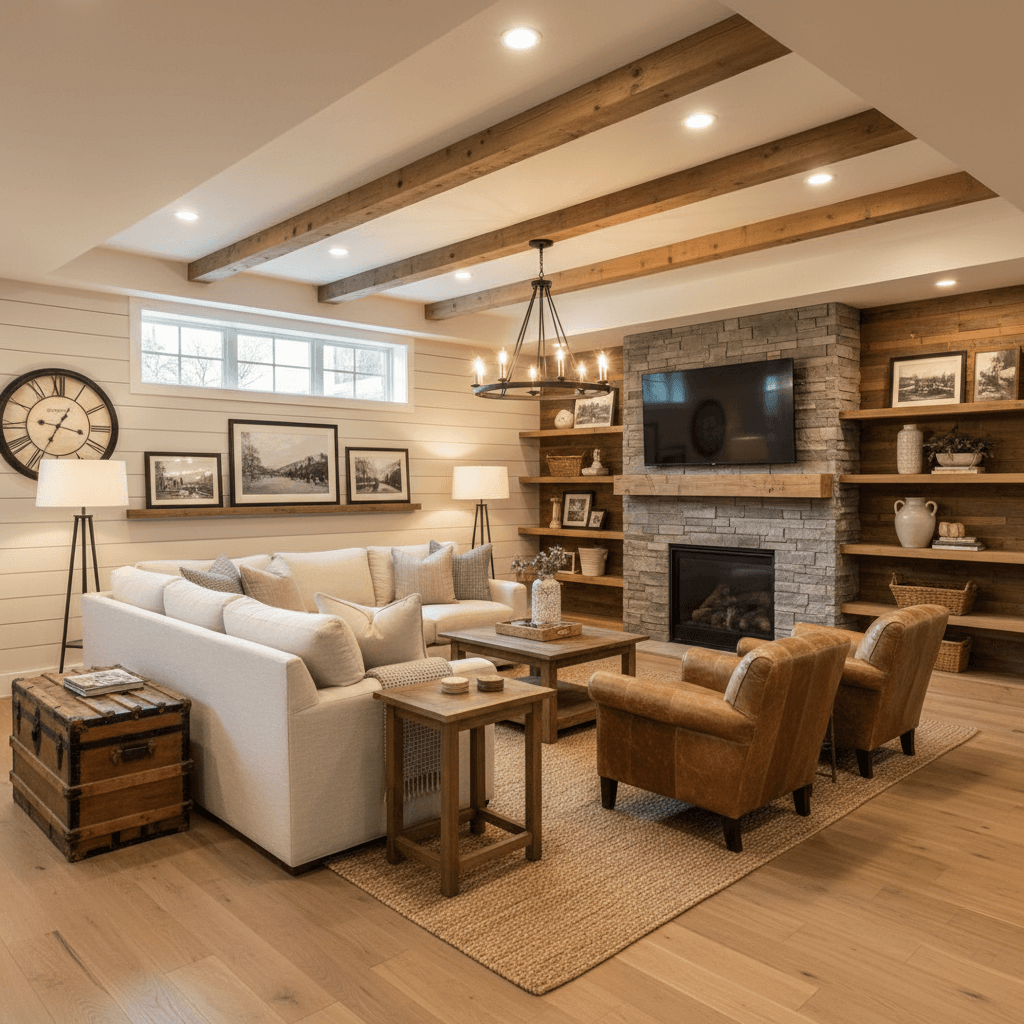 Farmhouse Basement: after AI redesign