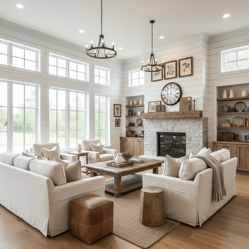 Farmhouse Living Room: after AI redesign