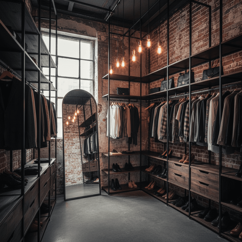 Industrial Walk-in Closet: after AI redesign