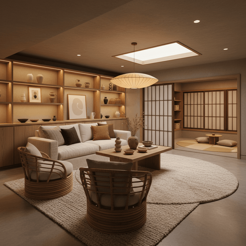 Japandi Basement: after AI redesign