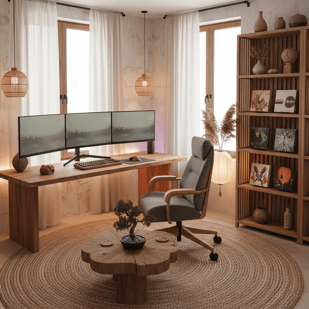 Japandi Gaming Room: after AI redesign