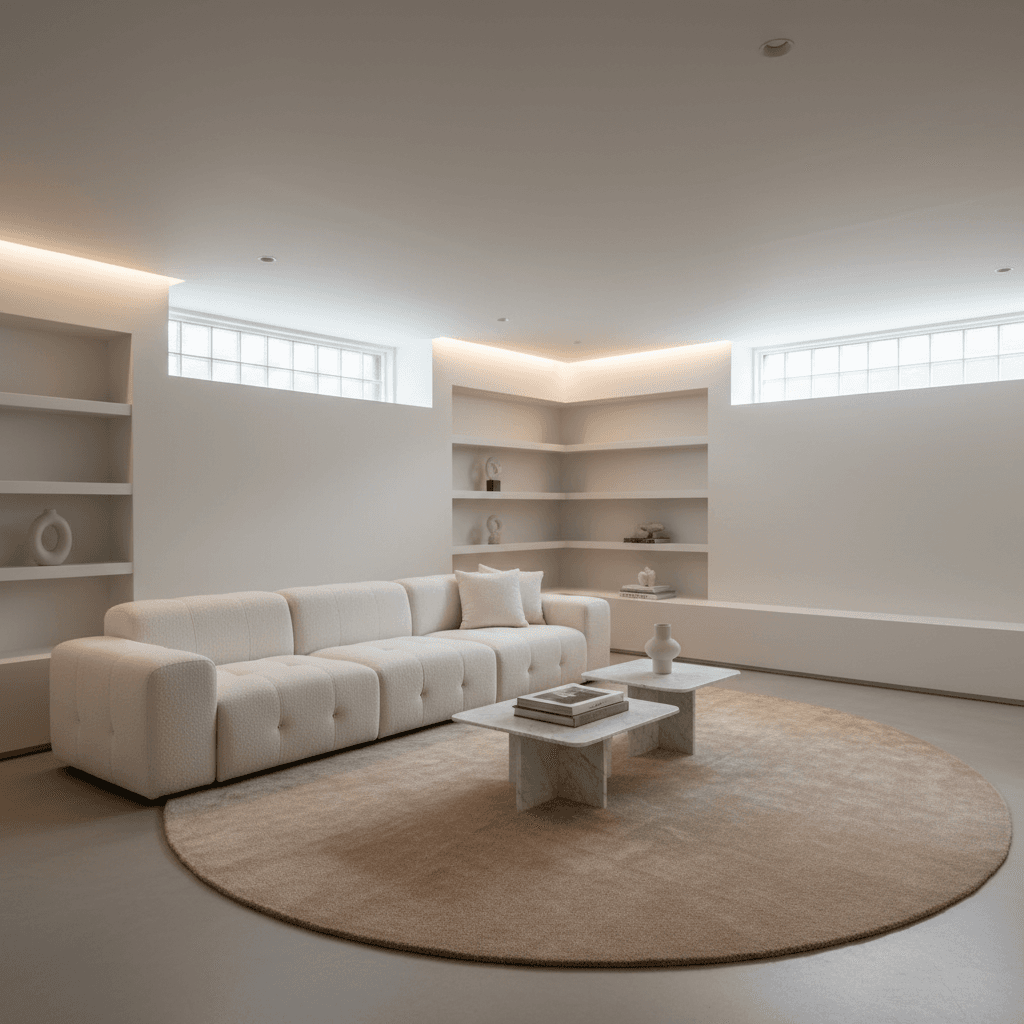 Minimalist Basement: after AI redesign