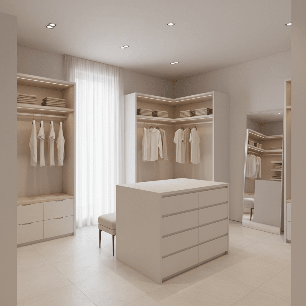 Minimalist Walk-in Closet: after AI redesign