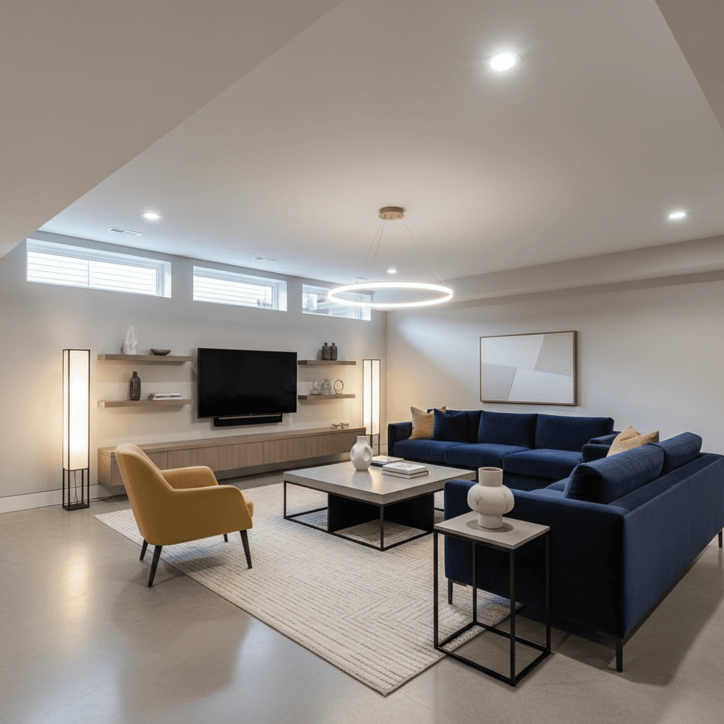 Modern Basement: after AI redesign