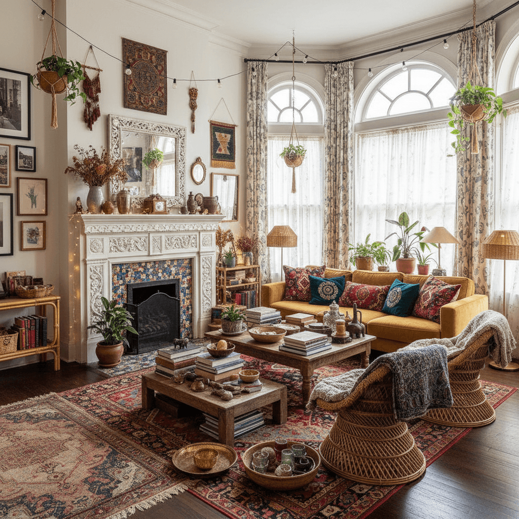 Bohemian Living Room: after AI redesign