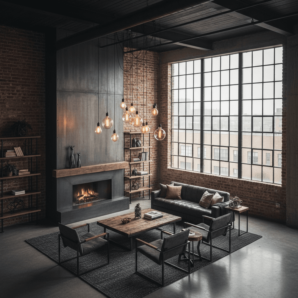 Industrial Living Room: after AI redesign