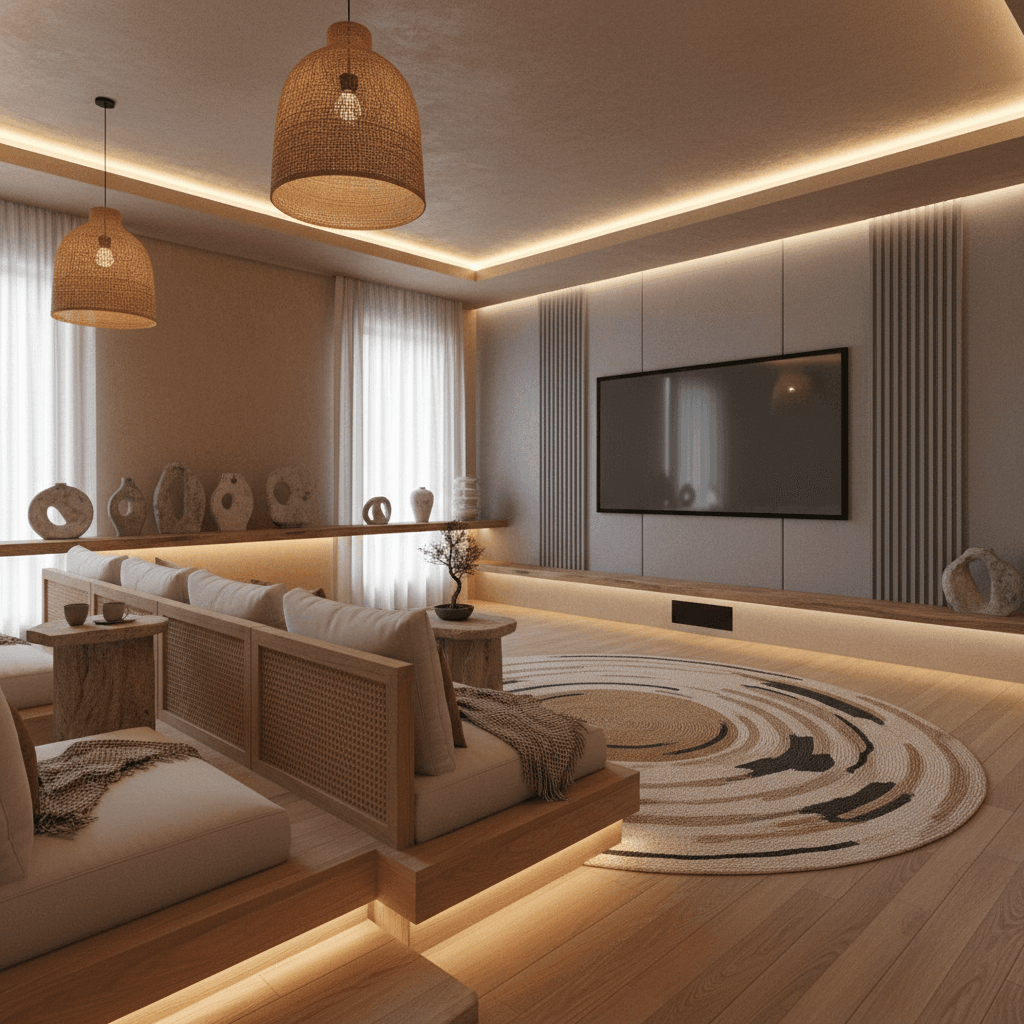 Japandi Home Theater: after AI redesign