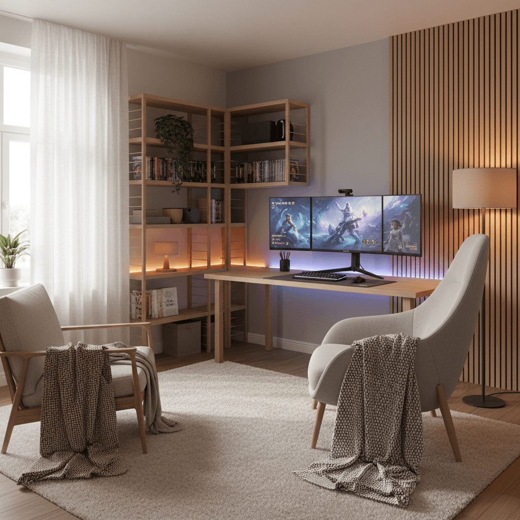 Scandinavian Gaming Room: after AI redesign